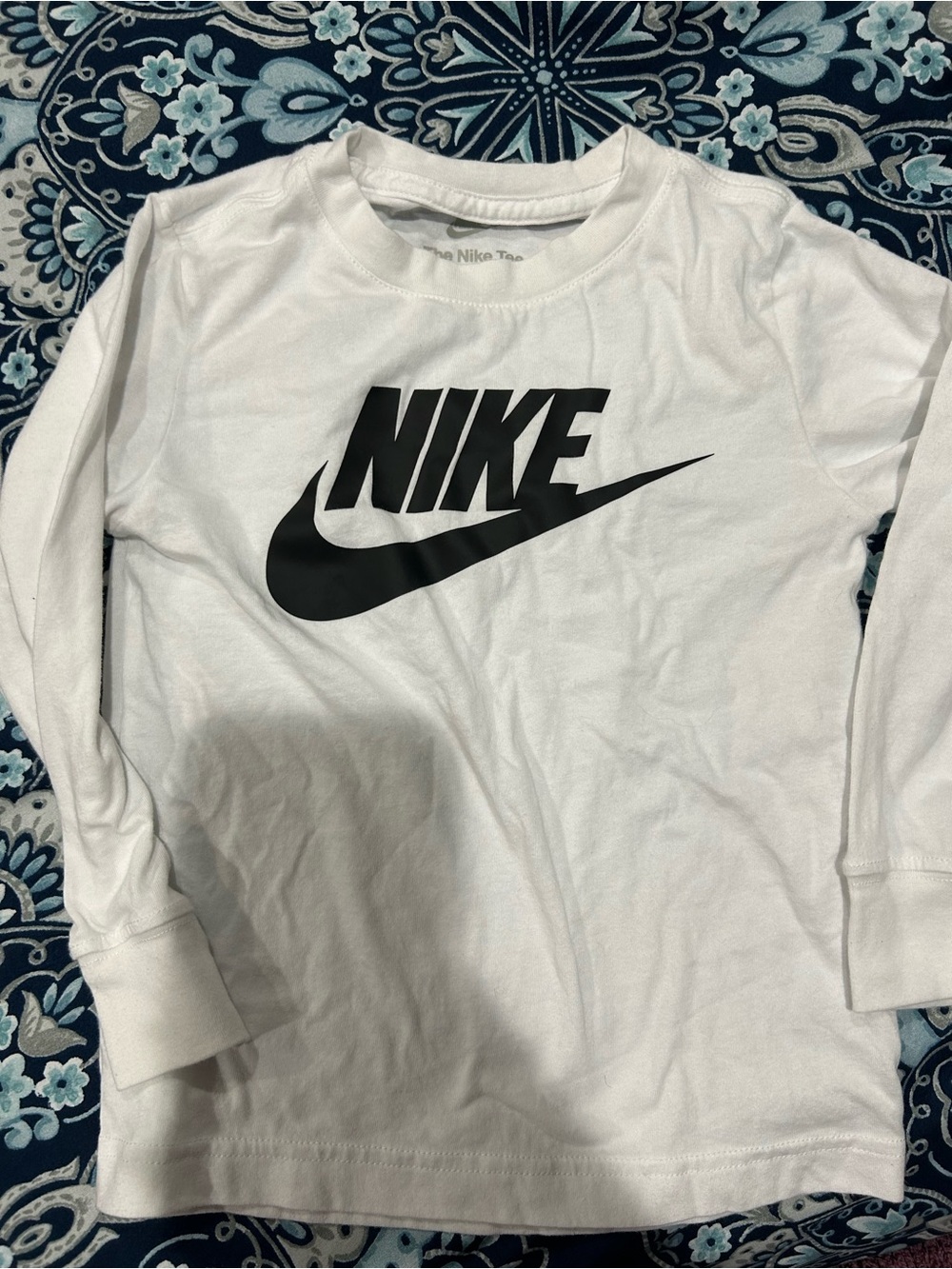 Nike White Long Sleeve Tee with Black Swoosh